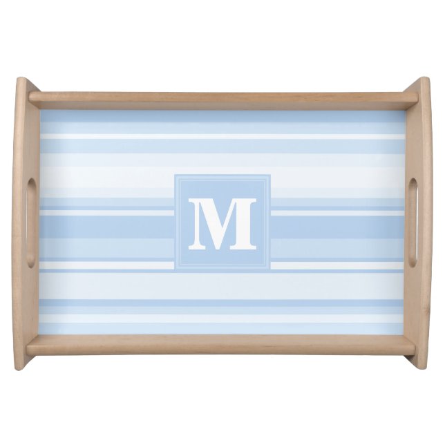 Monogram baby blue stripes serving tray (Front)