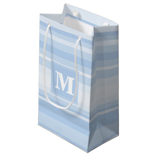 Monogram baby blue stripes small gift bag