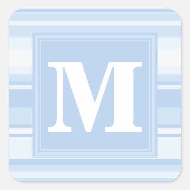 Monogram baby blue stripes square sticker (Front)