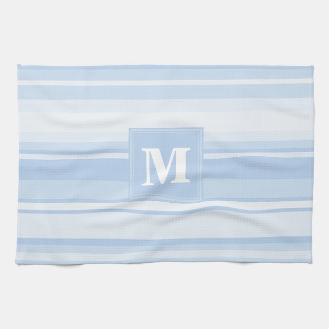 Monogram baby blue stripes towel (Horizontal)