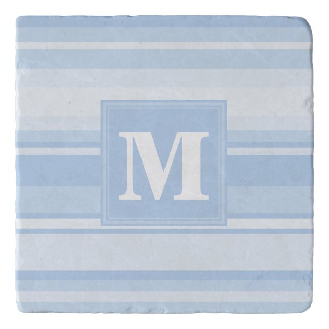 Monogram baby blue stripes trivet (Front)