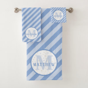 Monogram Baby Boy Blue Bath Towel Set