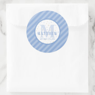 Monogram Baby Boy Blue  Classic Round Sticker