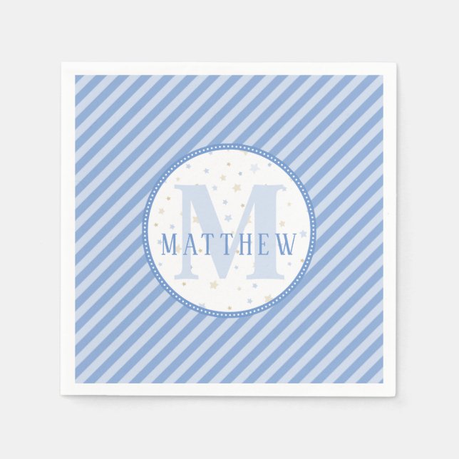 Monogram Baby Boy Blue Napkins (Front)