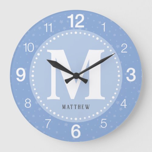 Monogram Baby Boy Blue Nursery Large Clock