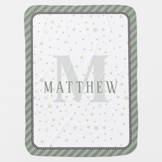 Monogram Baby Boy Green Nursery Decor Blanket (Front)