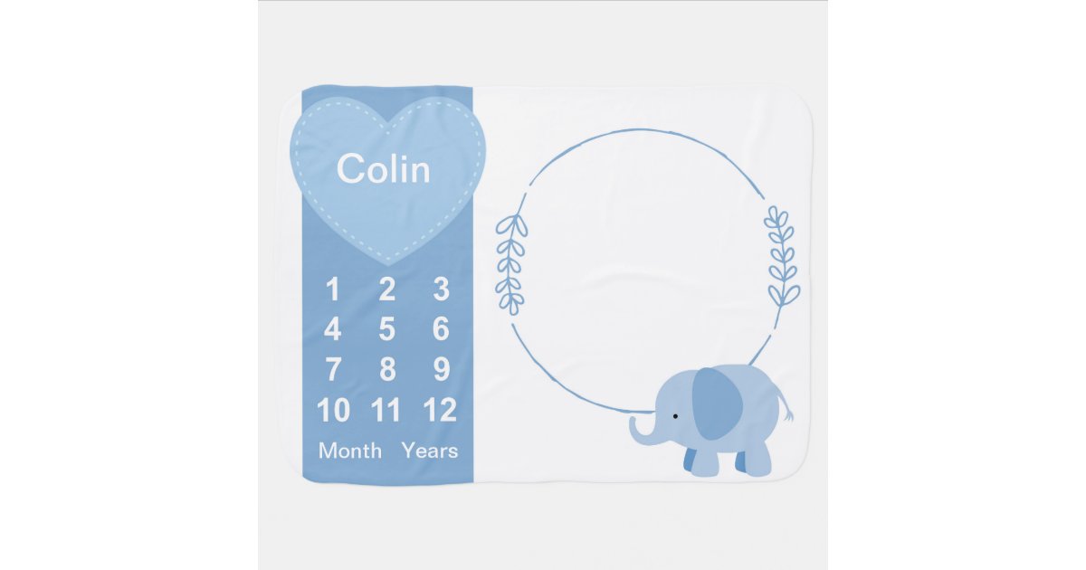 Monogram Baby Boy Milestone Elephant Photo Blanket Zazzle