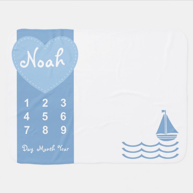 Monogram Baby Boy Milestone Sailboat Photo Blanket (Horizontal)