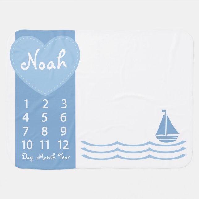 Monogram Baby Boy Milestone Sailboat Photo Blanket (Horizontal)
