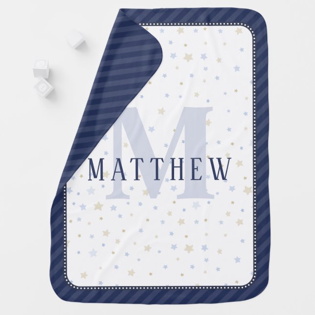 Monogram Baby Boy Navy Nursery Decor Blanket (In Situ)