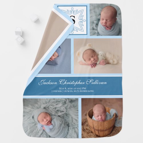 Monogram Baby Boy Photo Collage Blue Baby Blanket
