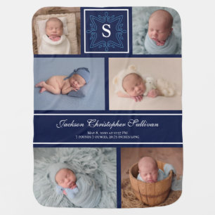 Monogram Baby Boy Photo Collage Navy Blanket