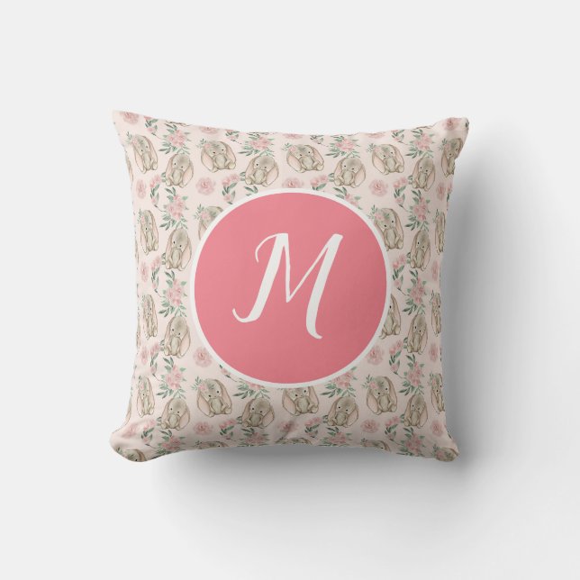 Monogram Baby Bunnies Throw Pillow (Front)