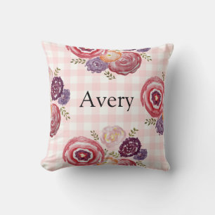 Monogram Baby Girl Floral Throw Pillow