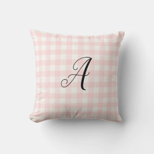 Monogram Baby Girl Pink Check Buffalo Throw Pillow