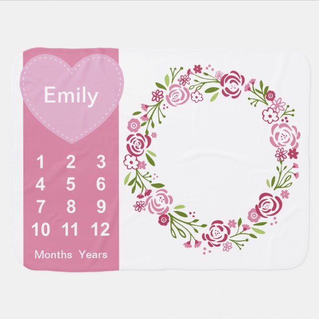 Monogram Baby Girls Milestone Photo Blanket (Horizontal)