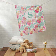 Monogram Baby Girls Painted Floral Pattern Blanket