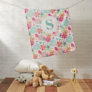 Monogram Baby Girls Painted Floral Pattern Blanket