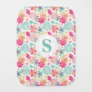 Monogram Baby Girls Painted Floral Pattern Burpie Baby Burp Cloth