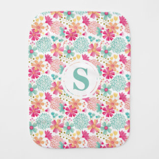 Monogram Baby Girls Painted Floral Pattern Burpie Burp Cloth