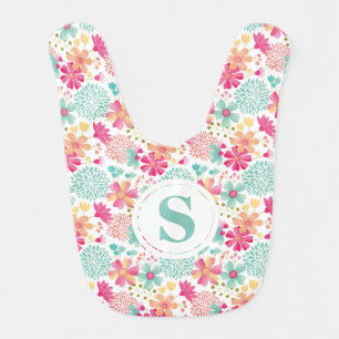 Monogram Baby Girls Painted Floral Pattern Dribble Bib
