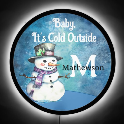 Monogram Baby its cold out side snowman lamp art 