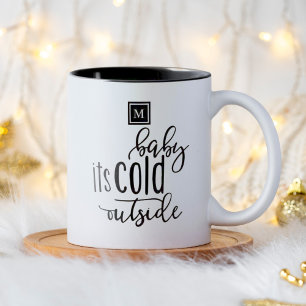 Monogram Baby it's Cold Outside Modern Two-Tone Coffee Mug