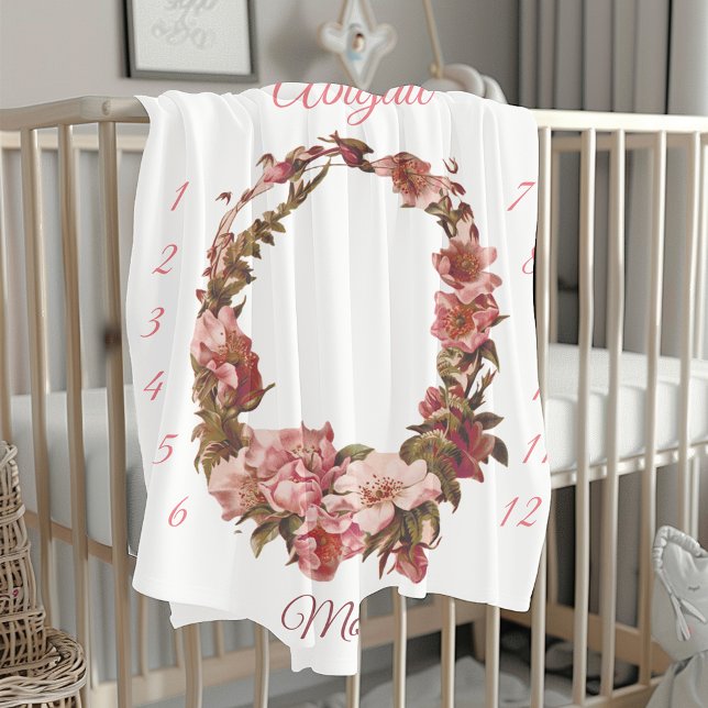 Monogram Baby Milestone Floral Pink Blanket (Creator Uploaded)