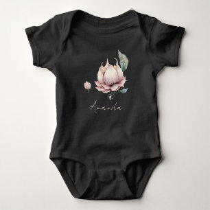 Monogram Baby Name Earthy Boho Pretty Lotus Flower Baby Bodysuit