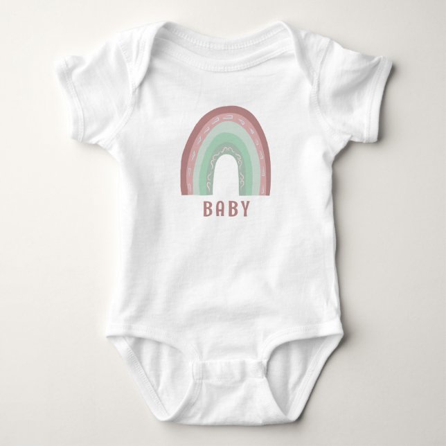 Monogram Baby Name Earthy Boho Rainbow Baby Bodysu Bodysuit (Front)