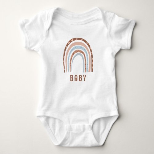 Monogram Baby Name Earthy Boho Rainbow Blue Brown Baby Bodysuit