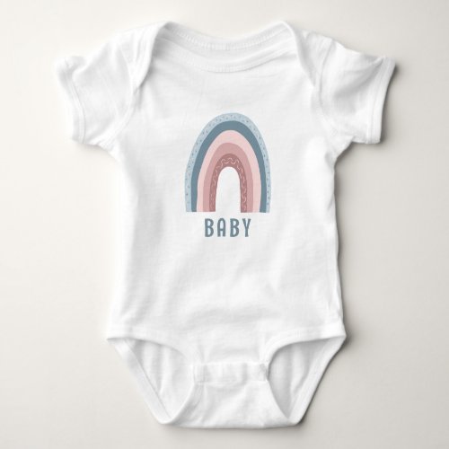 Monogram Baby Name Earthy Boho Rainbow Blue Pink Baby Bodysuit