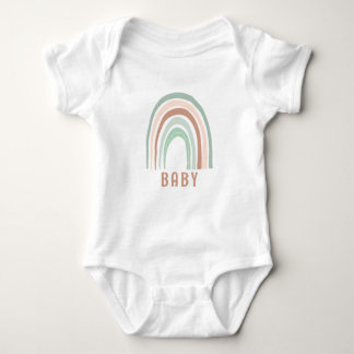 Monogram Baby Name Earthy Boho Rainbow Green Brown Baby Bodysuit