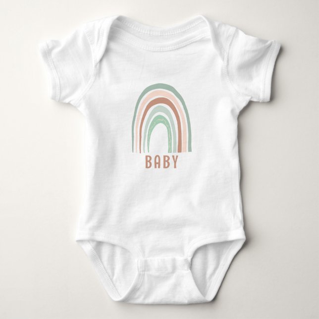 Monogram Baby Name Earthy Boho Rainbow Green Brown Baby Bodysuit (Front)