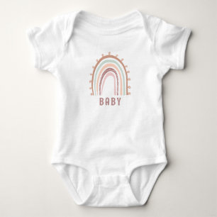 Monogram Baby Name Earthy Boho Rainbow Pink Brown Bodysuit