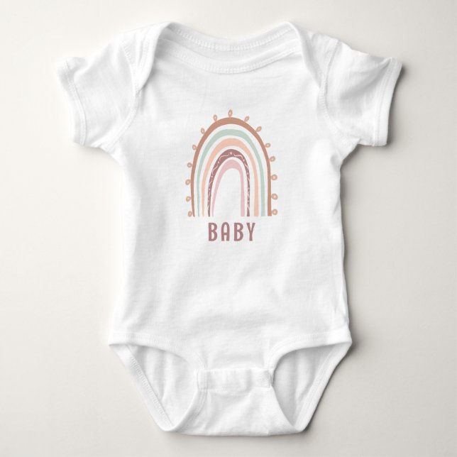 Monogram Baby Name Earthy Boho Rainbow Pink Brown Bodysuit (Front)