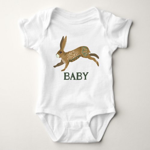 Monogram Baby Name Earthy Bunny Rabbit Neutral  Baby Bodysuit