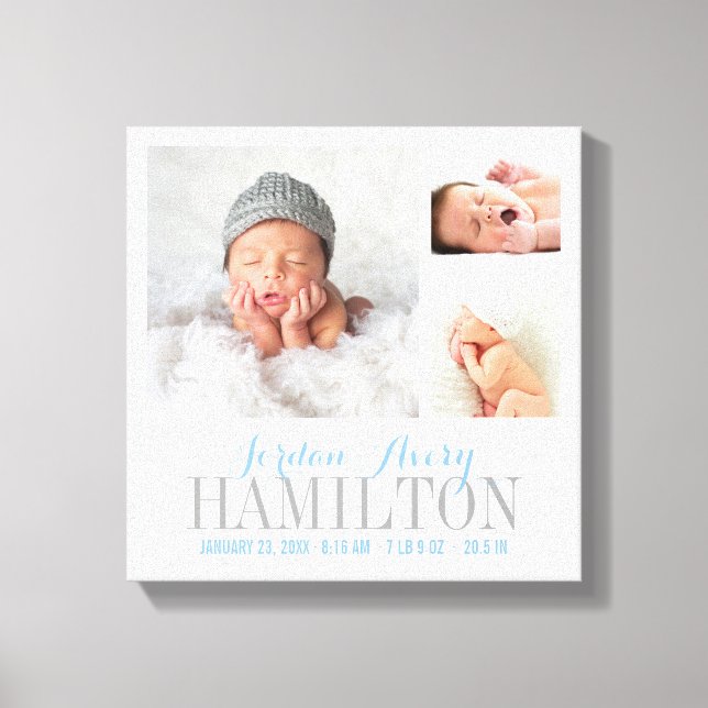 Monogram Baby Photo Collage Wrapped Canvas Print (Front)
