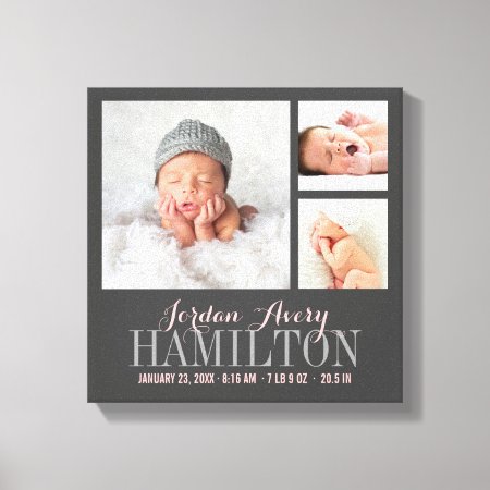 Monogram Baby Photo Collage Wrapped Canvas Print