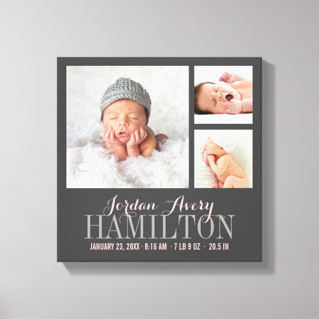 Monogram Baby Photo Collage Wrapped Canvas Print (Front)