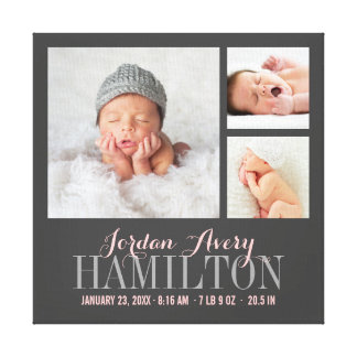 Monogram Baby Photo Collage Wrapped Canvas Print