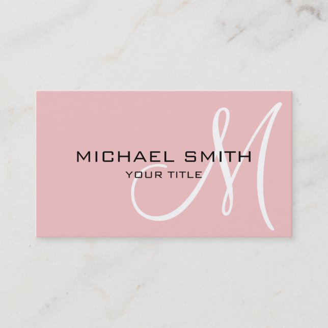 Monogram Baby pink color background Business Card (Front)