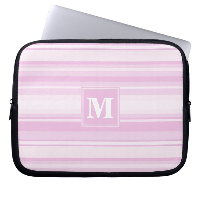 Monogram baby pink stripes laptop sleeve (Front)