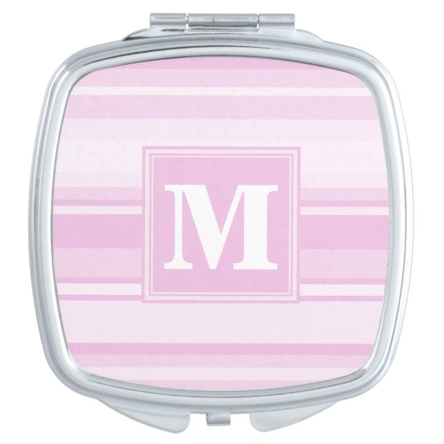 Monogram baby pink stripes makeup mirror (Front)