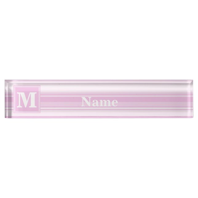 Monogram baby pink stripes name plate (Front)