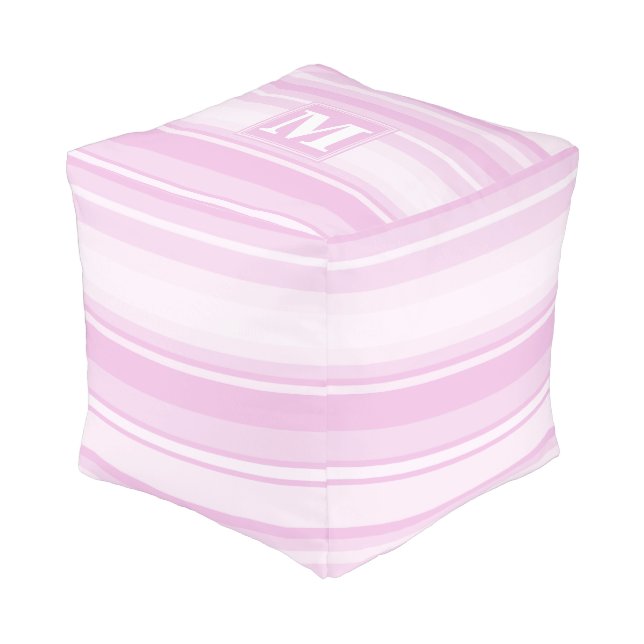 Monogram baby pink stripes pouf (Angled Front)