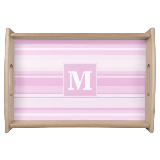 Monogram baby pink stripes serving tray (Front)