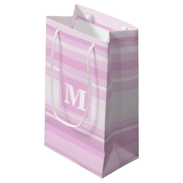 Monogram baby pink stripes small gift bag (Front Angled)