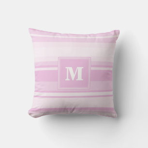 Monogram baby pink stripes throw pillow