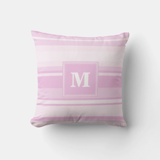 Monogram baby pink stripes throw pillow (Front)